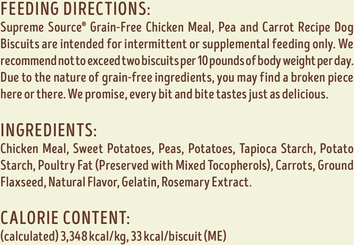 Supreme Source Grain-Free Chicken Meal， Pea and Carrot Biscuits Dog Treats