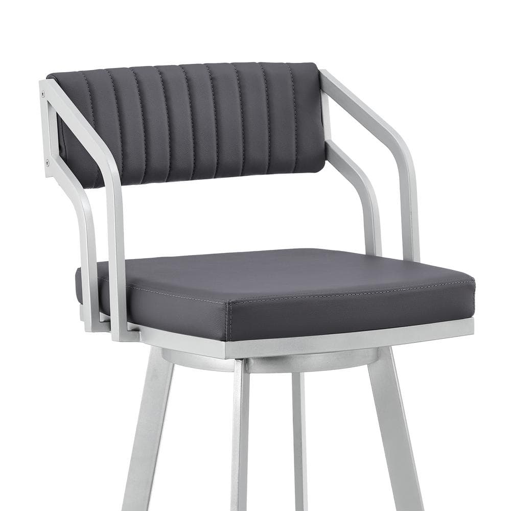 Armen Living Capri 40 in. Slate Grey Metal Bar Stool with Faux Leather Seat LCCPBASLGR30