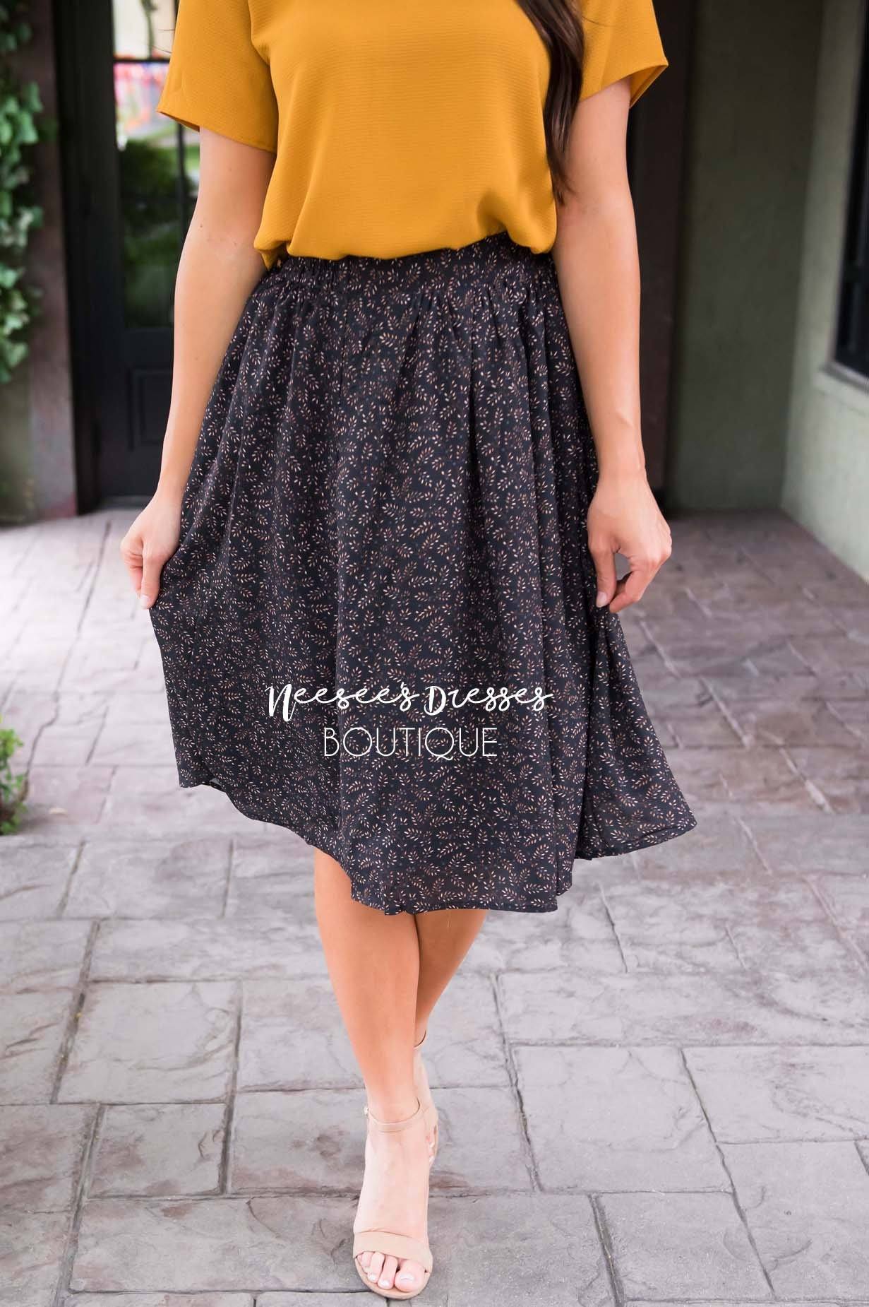 Black Floral Chiffon Skirt