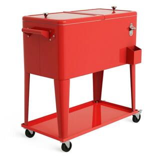 Afoxsos 12.8 qt. Capacity Outdoor Portable Rolling Party Cooler Cart Patio Mobile Ice Chests Beverage Icebox Cooler Trolley HDDB1332