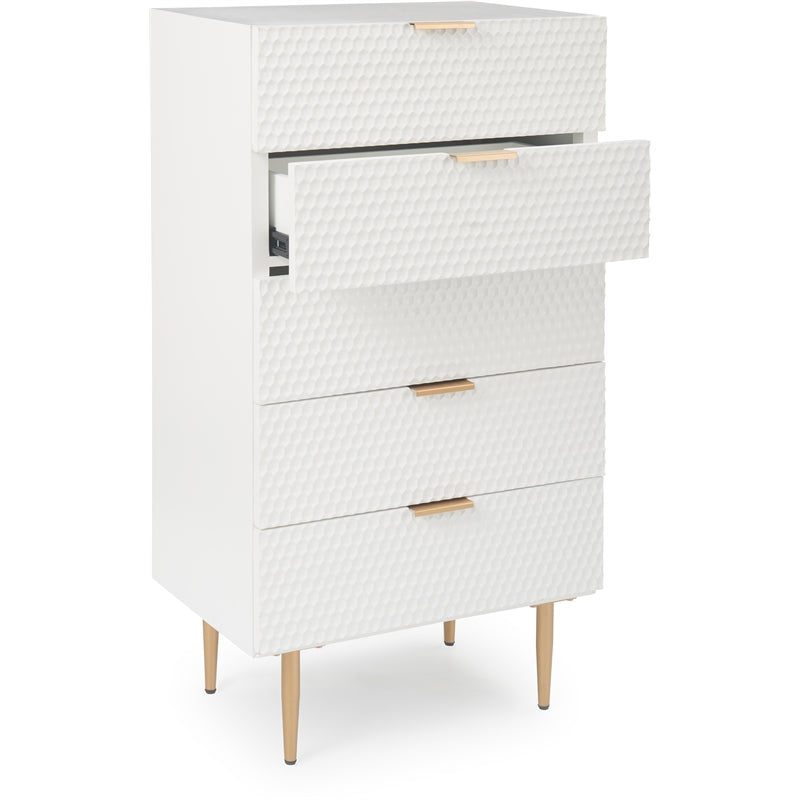 Atlin Designs Modern 5 Drawer Tallboy Dresser White