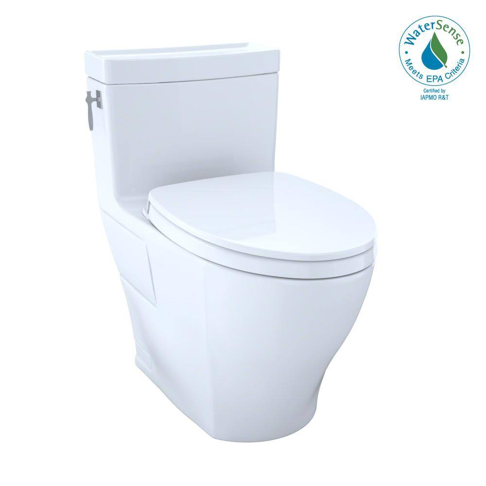 TOTO Aimes 1-piece 1.28 GPF Single Flush Elongated ADA Comfort Height Toilet in Cotton White SoftClose Seat Included MS626124CEFG#01