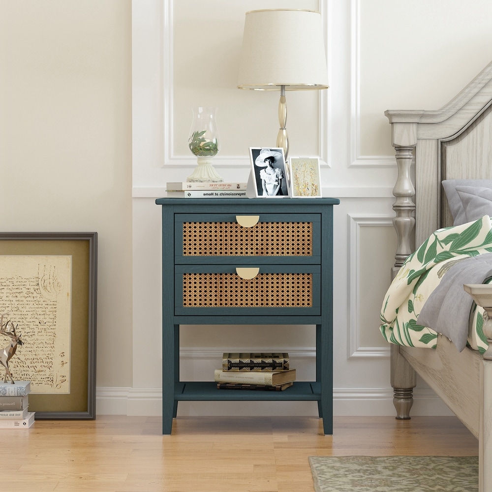 Naturel Rattan 2 Drawer Side table