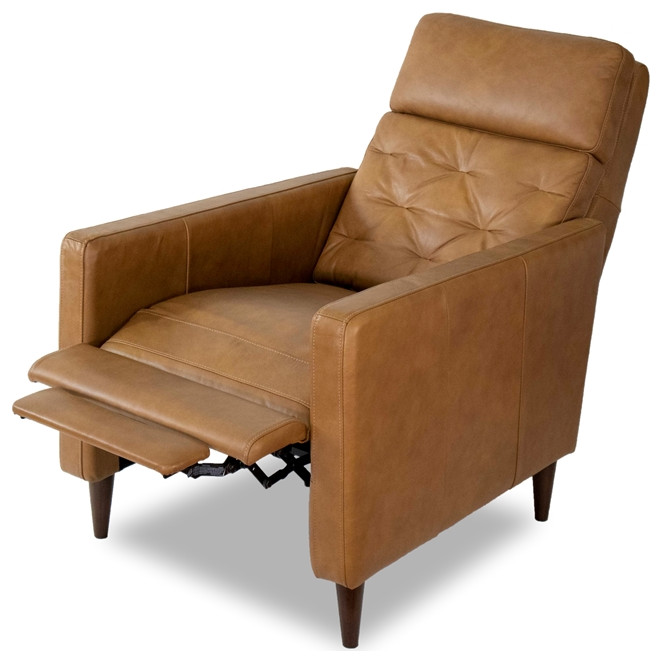 Felina Mid Century Modern Tight Back Genuine Leather Recliner Chair in Tan   Midcentury   Recliner Chairs   by Homesquare  Houzz