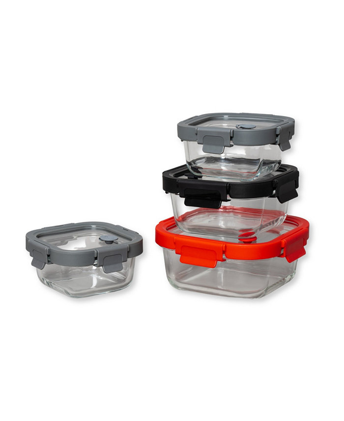 Genicook 4 Pc Square Shape Borosilicate Tempered Glass Food Storage Containers with Pro Grade Locking Glass Lids Set