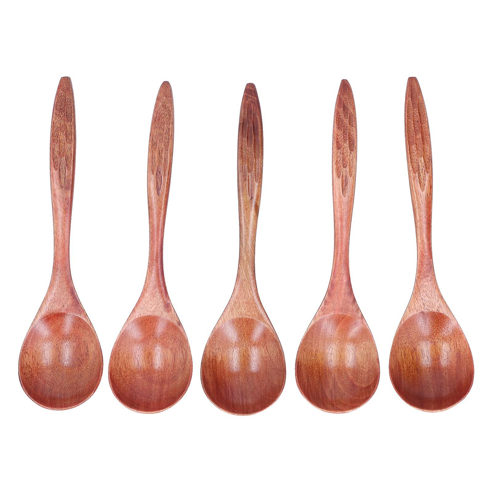 5Pcs Wooden Scoop Long Handle Sugar Salt Tea Seasoning Spoon for Home Restaurant Hotel