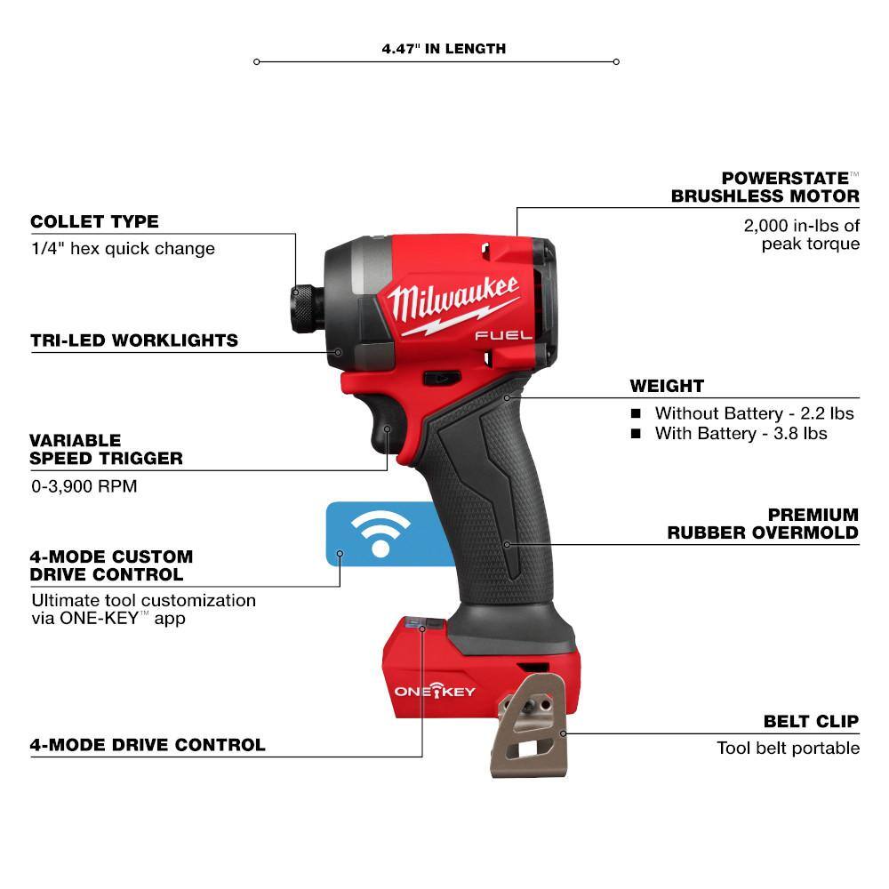 MW M18 FUEL ONE-KEY 18V Lithium-Ion Brushless Cordless Hammer DrillImpact Driver Combo Kit Two 5.0 Ah Batteries Case 3696-22