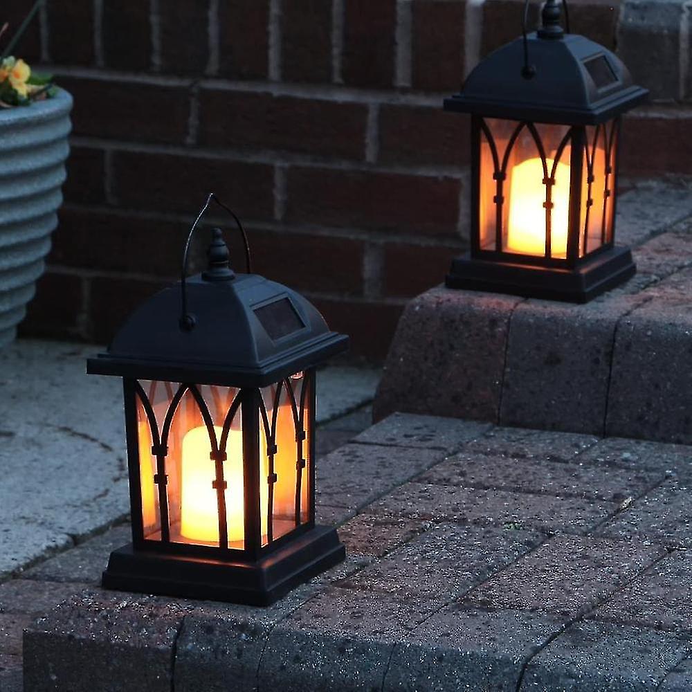 Black Solar Lantern With Led Candle And Deceptively Realistic Flickering Effect