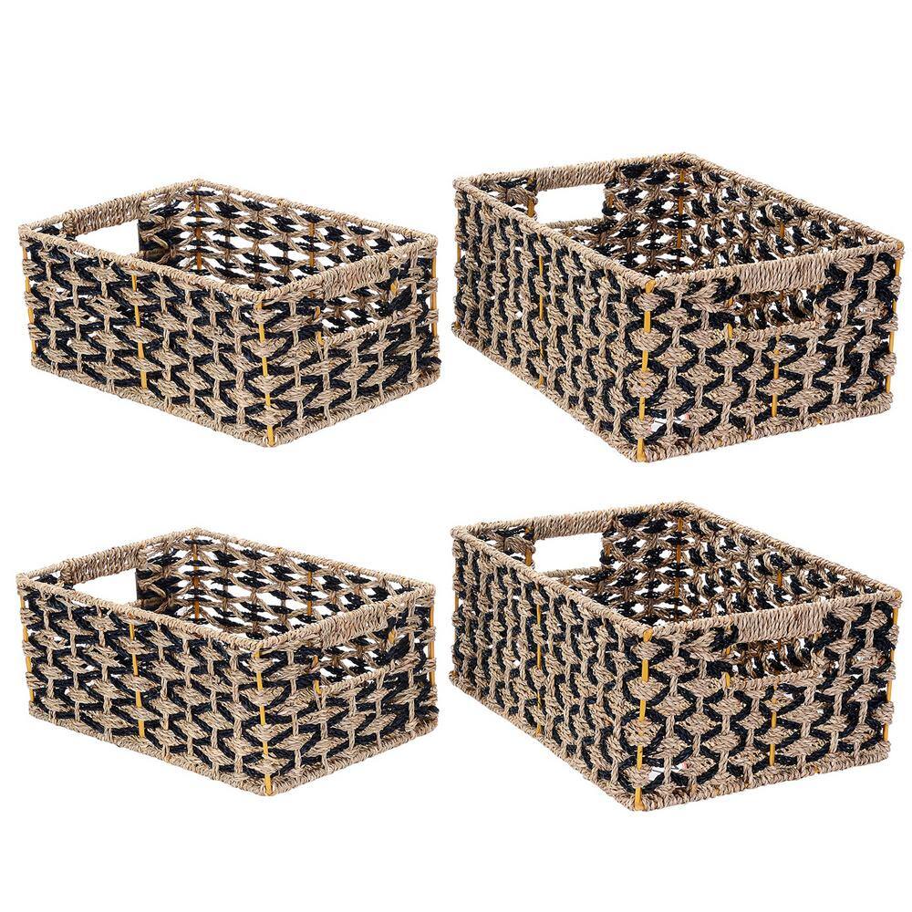 6 in. H x 11 in. W x 15 in. D Black and Natural Water Hyacinth Nesting Cube Storage Bins (Set of 4) SH-BUND215