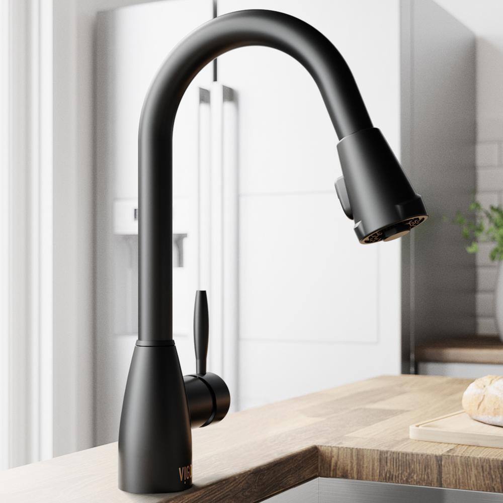 VIGO Graham Single Handle Pull-Down Sprayer Kitchen Faucet in Matte Black VG02014MB