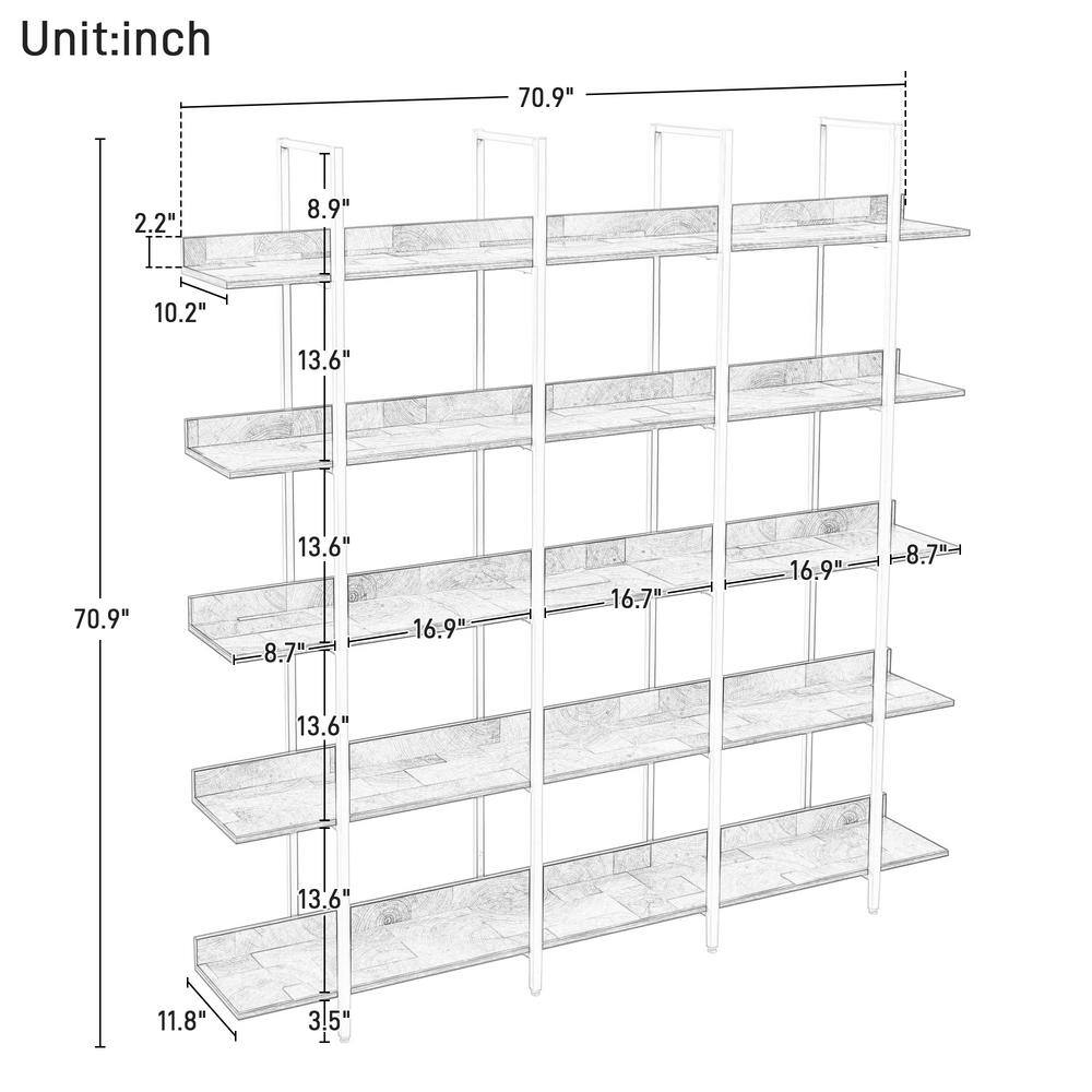 aisword Vintage Industrial 5 Tier Ladder Bookcase Open Bookshelf MDF Board Black Metal Frame - Black Frame Brown Board WF30093PBH5AAB