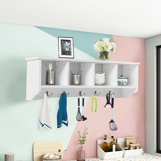 Costway Hanging Entryway Shelf Coat Rack Wall Mounted Storage Cabinets