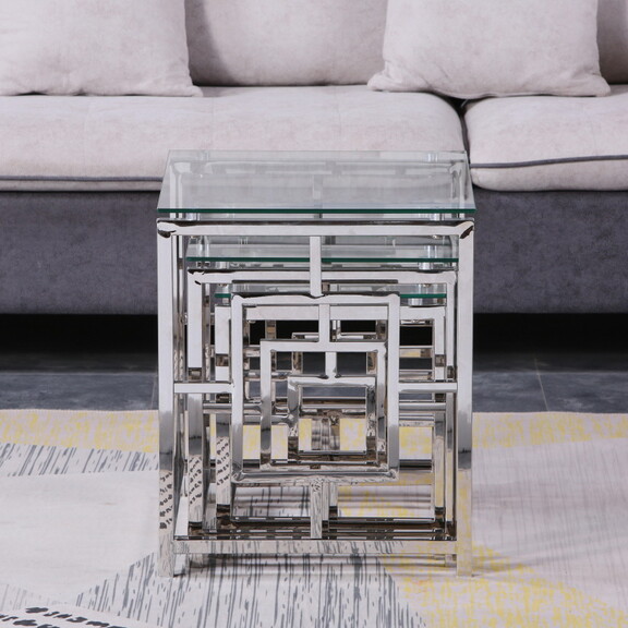 3 Pieces Gold Square Nesting Glass End Tables  Sma...