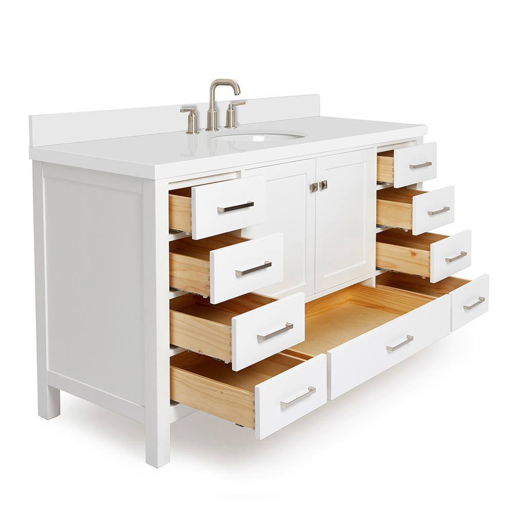 ARIEL Cambridge 61 in. W x 22 in. D x 35 in. H Vanity in White with Quartz Vanity Top in White with Basin A061SWQOVOWHT