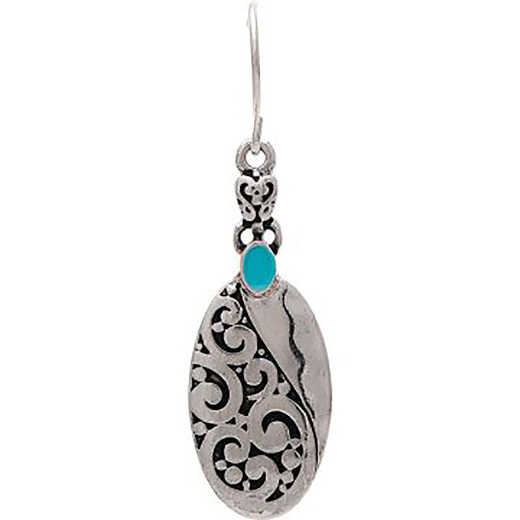 Rain  Silver Turquoise Etched Filigree Earrings