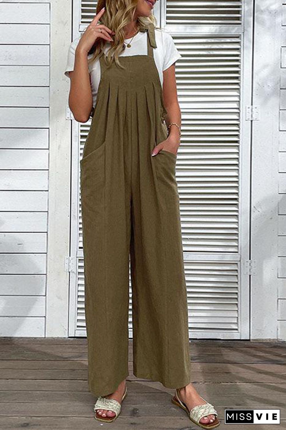 Casual Solid Bandage Spaghetti Strap Straight Jumpsuits