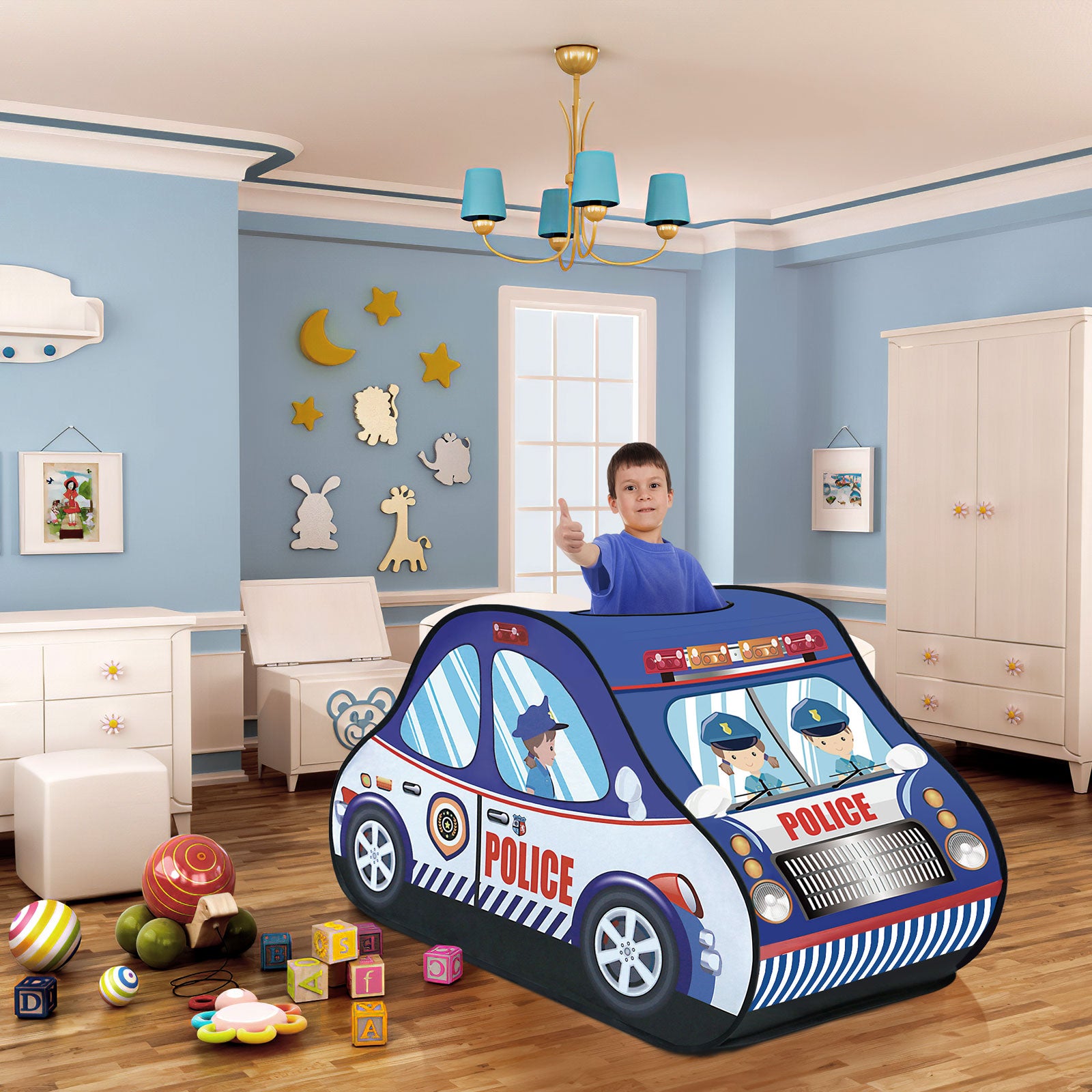 Fun Little Toys Police Car Pop Up Polyester Play Tent, Multi-color