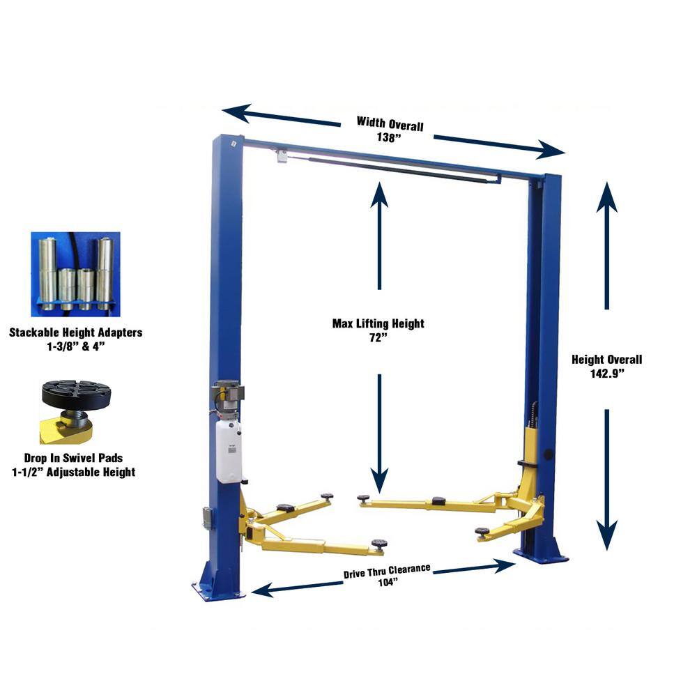 TUXEDO 2-Post 9000 lbs. Clear Floor Symmetric Car Lift Low Profile Color Blue TP9KSCX