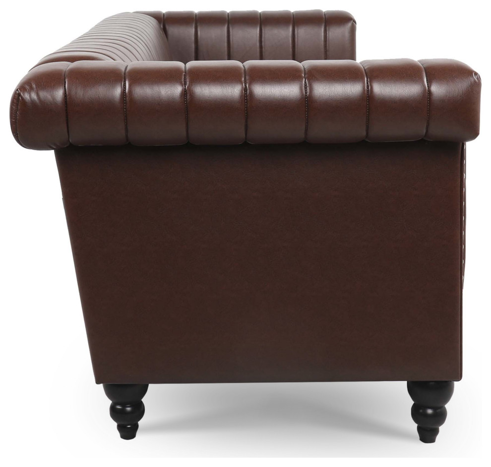 83 quotFaux leather Square Arm Sofa with Nailhead Trim   Traditional   Sofas   by AquaView Inc  Houzz