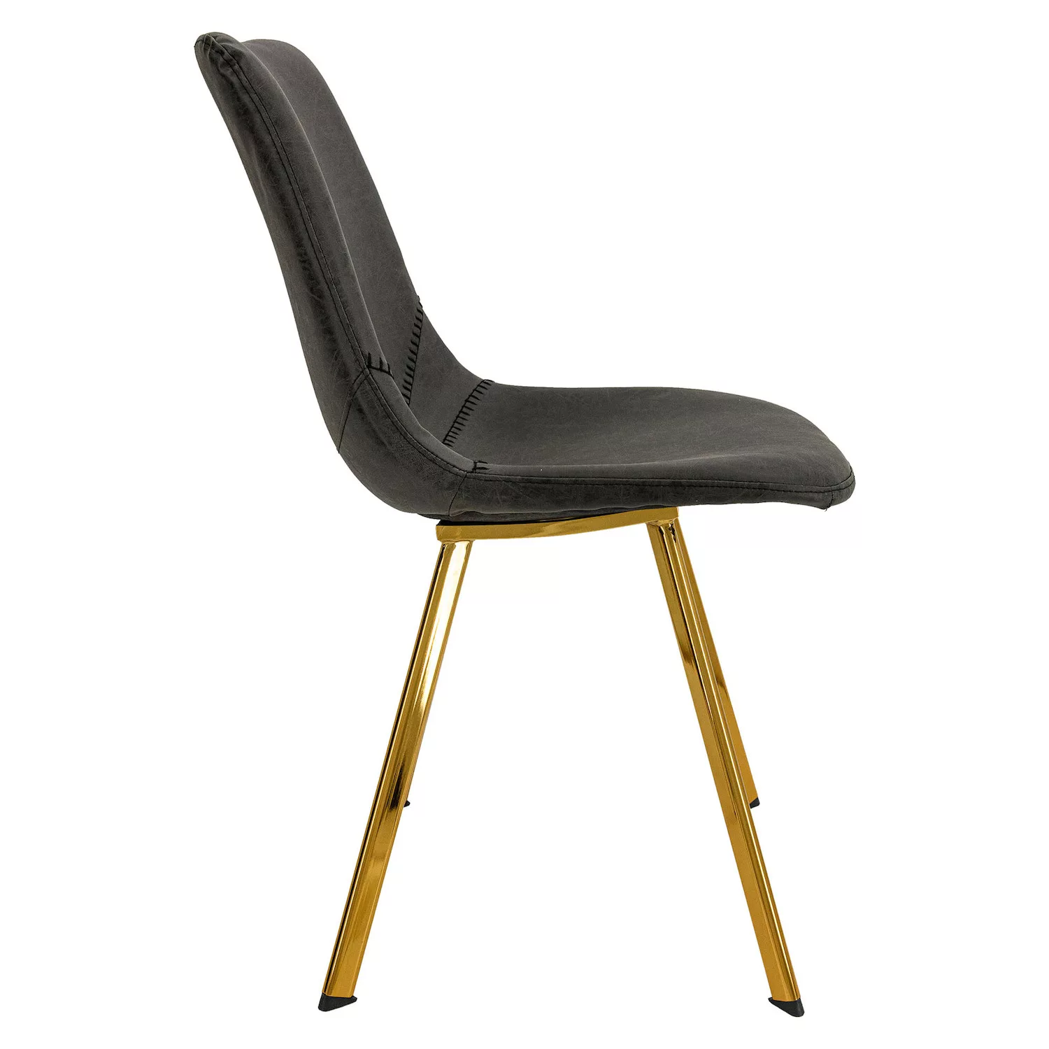 LeisureMod Markley Modern Leather Dining Chair with Gold Legs - Charcoal Black