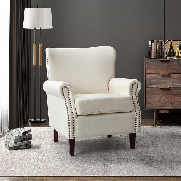 Levi Transitional Leather Armchair with Nailhead Trim Rolled Arms by HULALA HOME