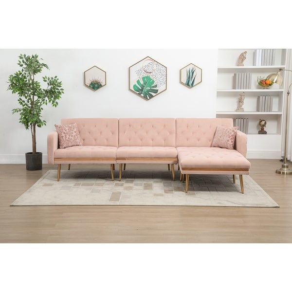 3-Person Sectional Sofa Convertible Futon Couch Living Room Accent Sofa with Ottoman