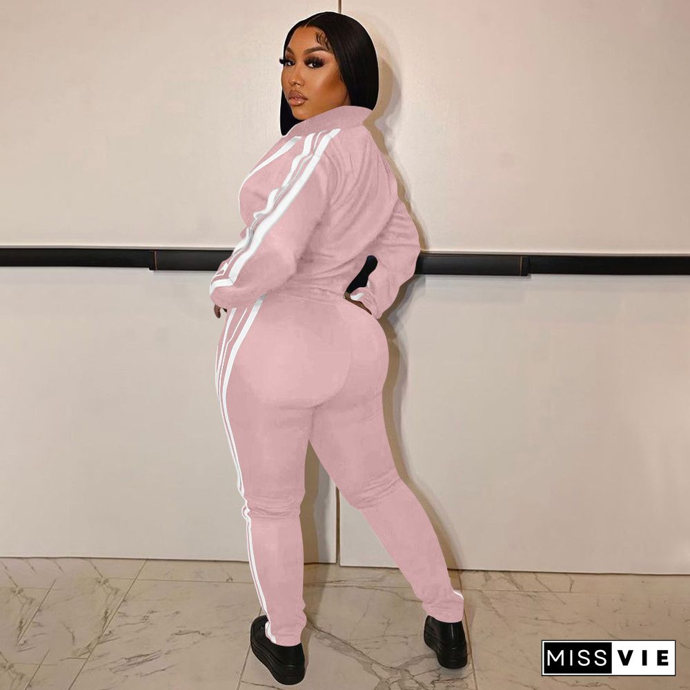 Zip Jackets Sweatshirt Side Stripe Pants Sweatsuits