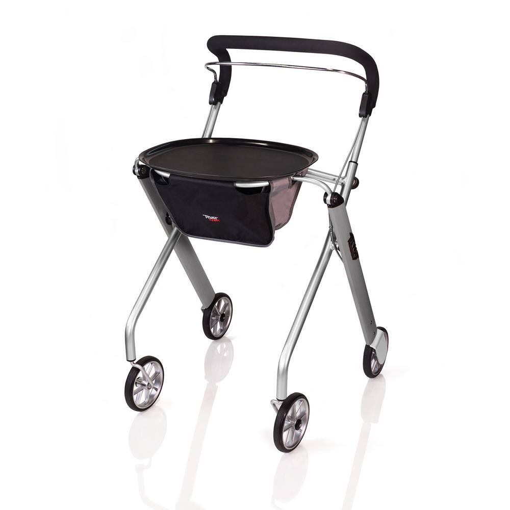 Stander Trust Care Let's Go 4-Wheel Indoor Rollator Rolling Walker with Tray and Basket in Silver 4500-SL