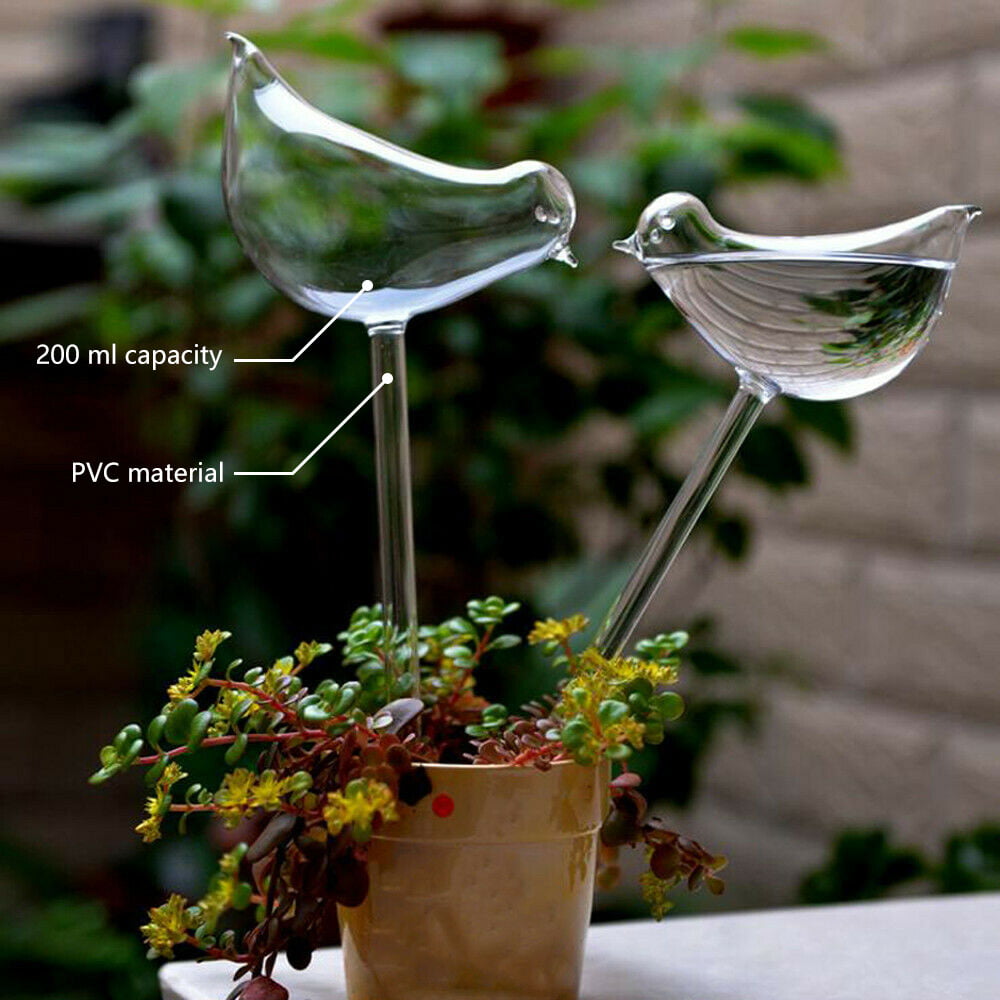 Automatic Plant Waterer，Willstar Plant Waterer Self Watering Bulbs，2PCS Bird Shape Design Hand Blown Transparent Durable PVC Bulbs Bird Imitation glass ball，İndoor and Outdoor Automatic Globe