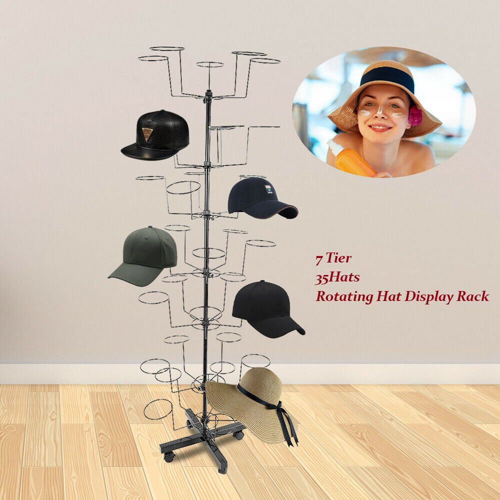 OUKANING 7 Tiers Metal Rotating Freestanding Display Stand Hat Cap Wigs Display