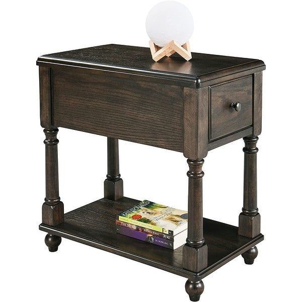 End Table with Drawer， Solid Wood 2 Tier End Side Table