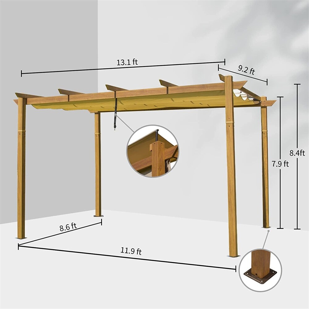 Outdoor Aluminum Retractable Pergola Gazebo with Sun Shade Canopy