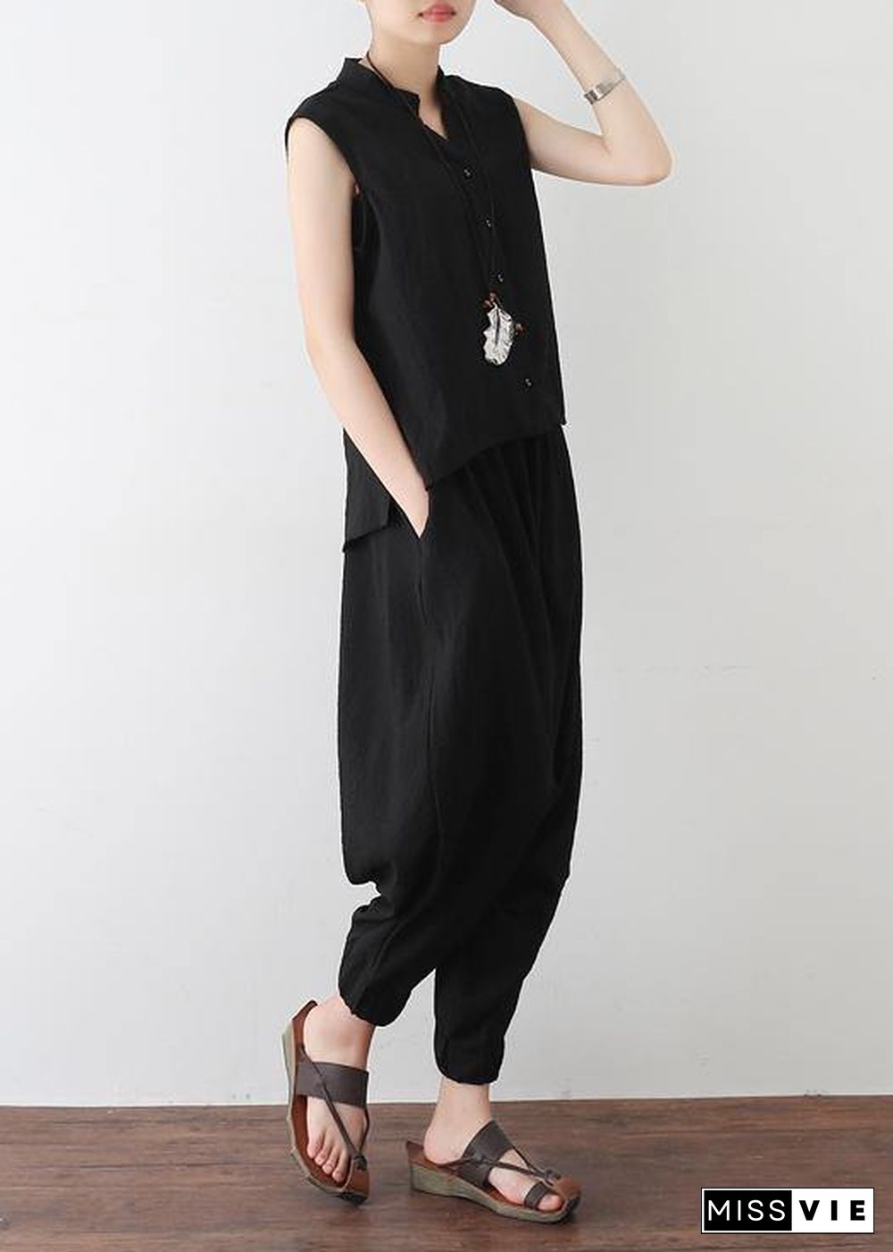 summer new sleeveless pullover tops with elastic waist pants