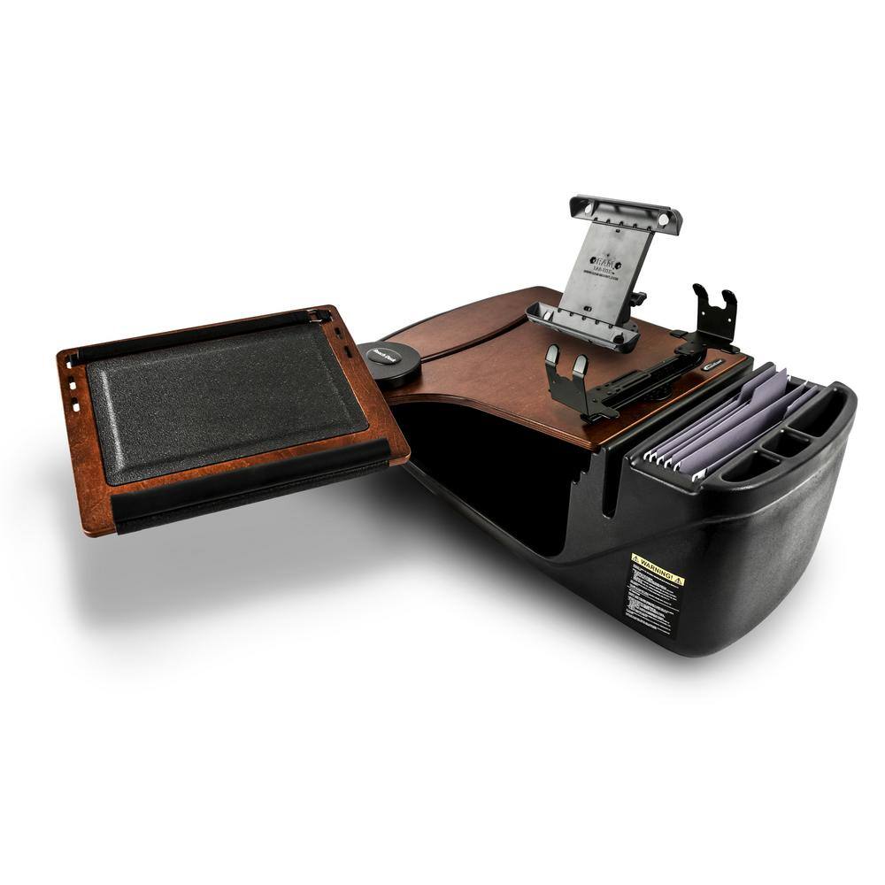 AutoExec Reach Desk Front Seat in Mahogany with Printer Stand and iPadTablet Mount ReachDesk-01 PS Tablet MAH