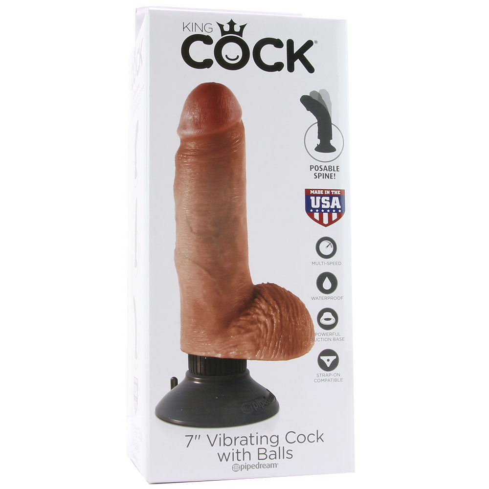 King Cock 7 Inch Vibrating Ballsy Dildo in Tan