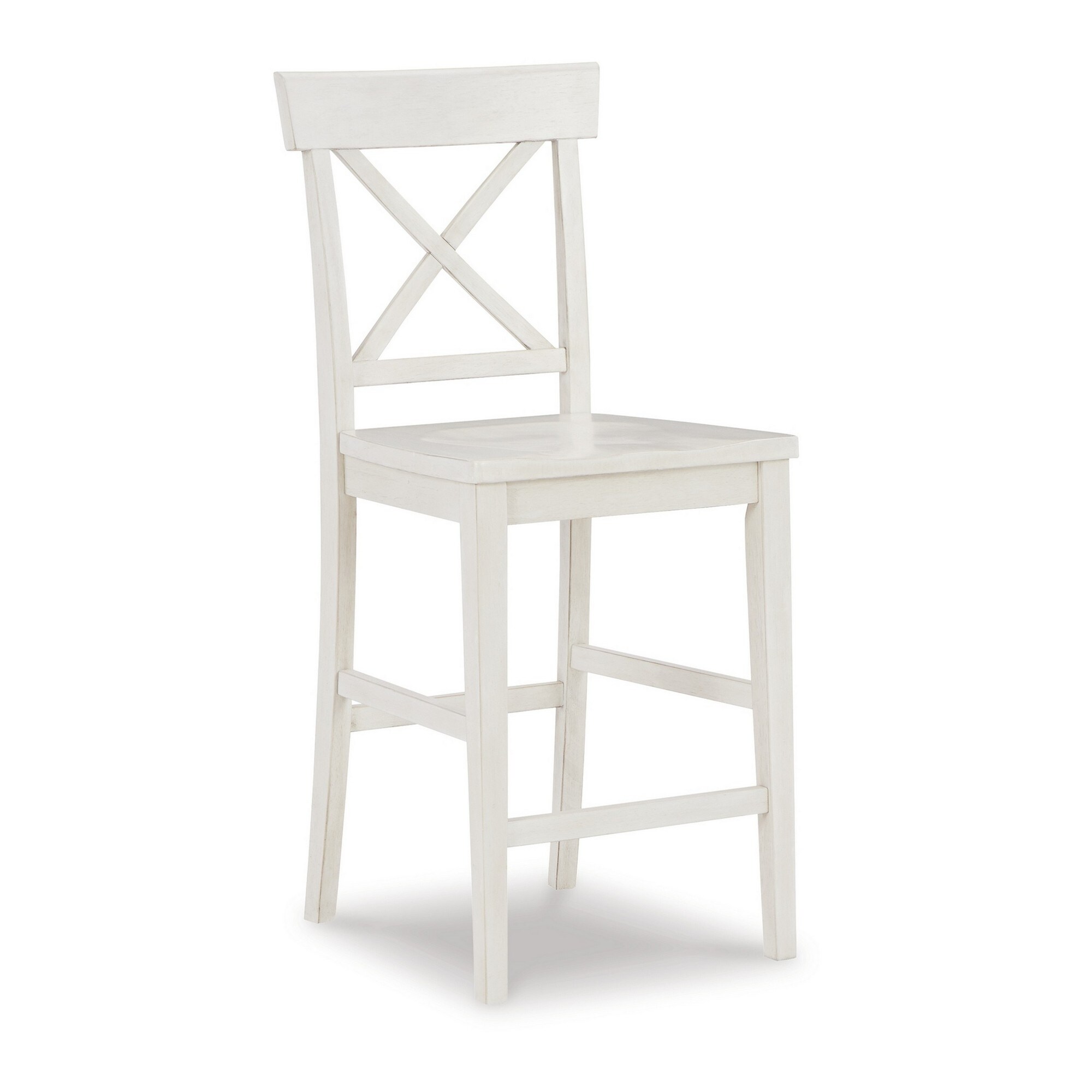 Shya 25 Inch Counter Stool， Set of 2， Crossed Backrest， Crisp White Finish