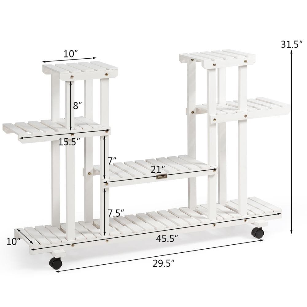 Costway 45.5 in. x 10 in. x 31.5 in. Ladder Indoor Outdoor White Wood Plant Stand (4-Tiers) GT3273