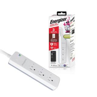 Energizer Smart Wi-Fi 3-Outlet Power Strip Surge Protector 600 Joules Works With AlexaSiriGoogle EIS3-1003-WHT