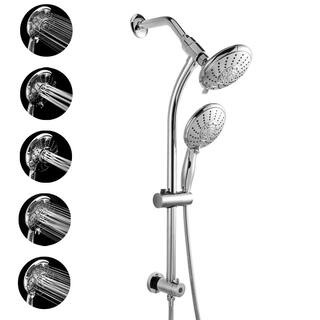 LORDEAR Double Rain Shower Set 5-Spray Patterns 5 in. Wall Mounted Round Spa Dual Shower Heads in Chrome H-SLF16002