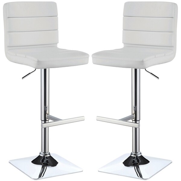 Horizontal Design White Adjustable Swivel Stools with Square Chrome Pedestal Base (Set of 2)