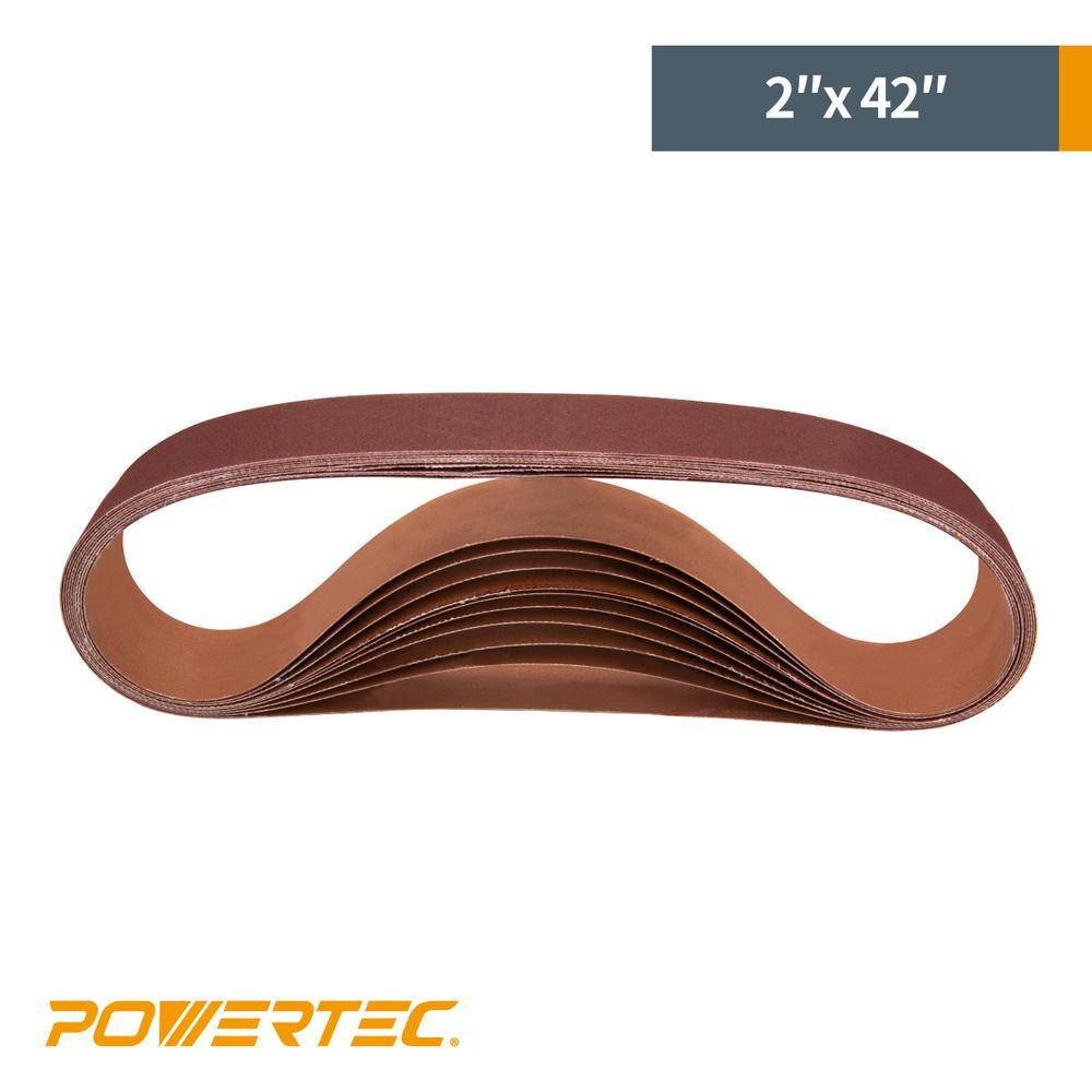 POWERTEC 2 in. x 42 in. 80-Grit Aluminum Oxide Sanding Belt (10-Pack) 424208A