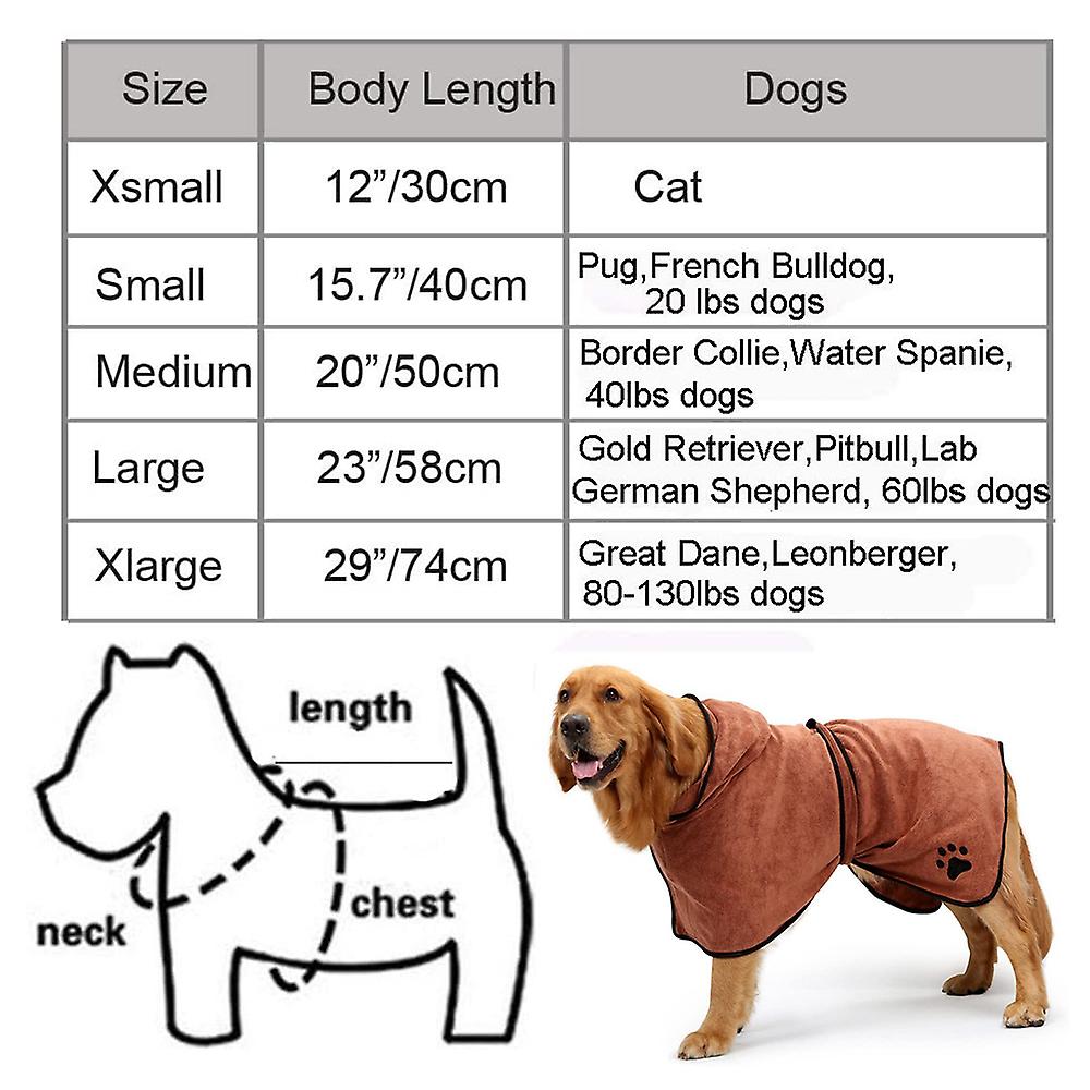 Dog Bathrobe Soft Super Absorbent Microfiber Dog Drying Towel Robe With Hood/belt For Large，medium，small Dogs-brown L