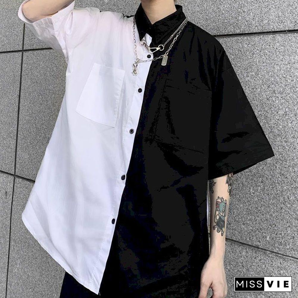 NiceMix gothic patchwork women blouses black and white shirts bf women clothes vintage summer tops shirt plus size couple blouse