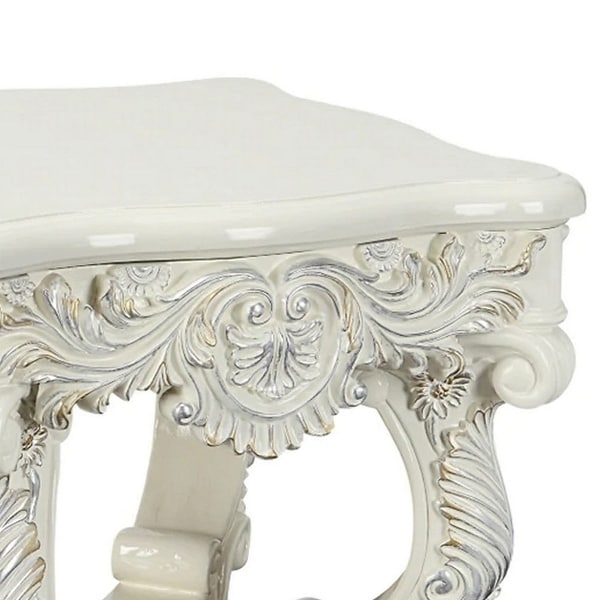 Ataa 28 Inch Square End Table， Ornate Floral Carvings， Claw Feet， White - 28 L x 28 W x 30 H Inches