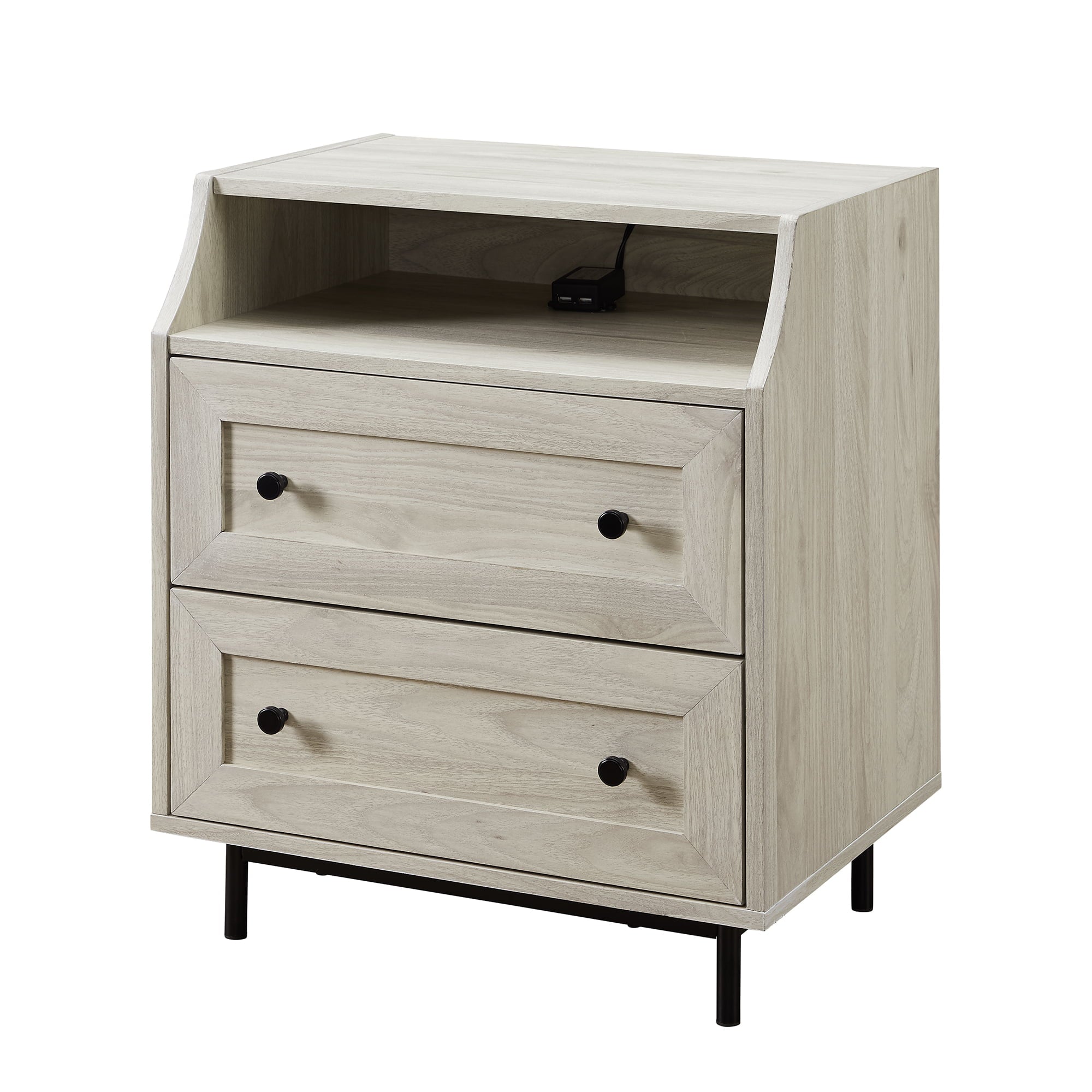 Manor Park Modern 2 Drawer Nightstand with USB Port, Birch