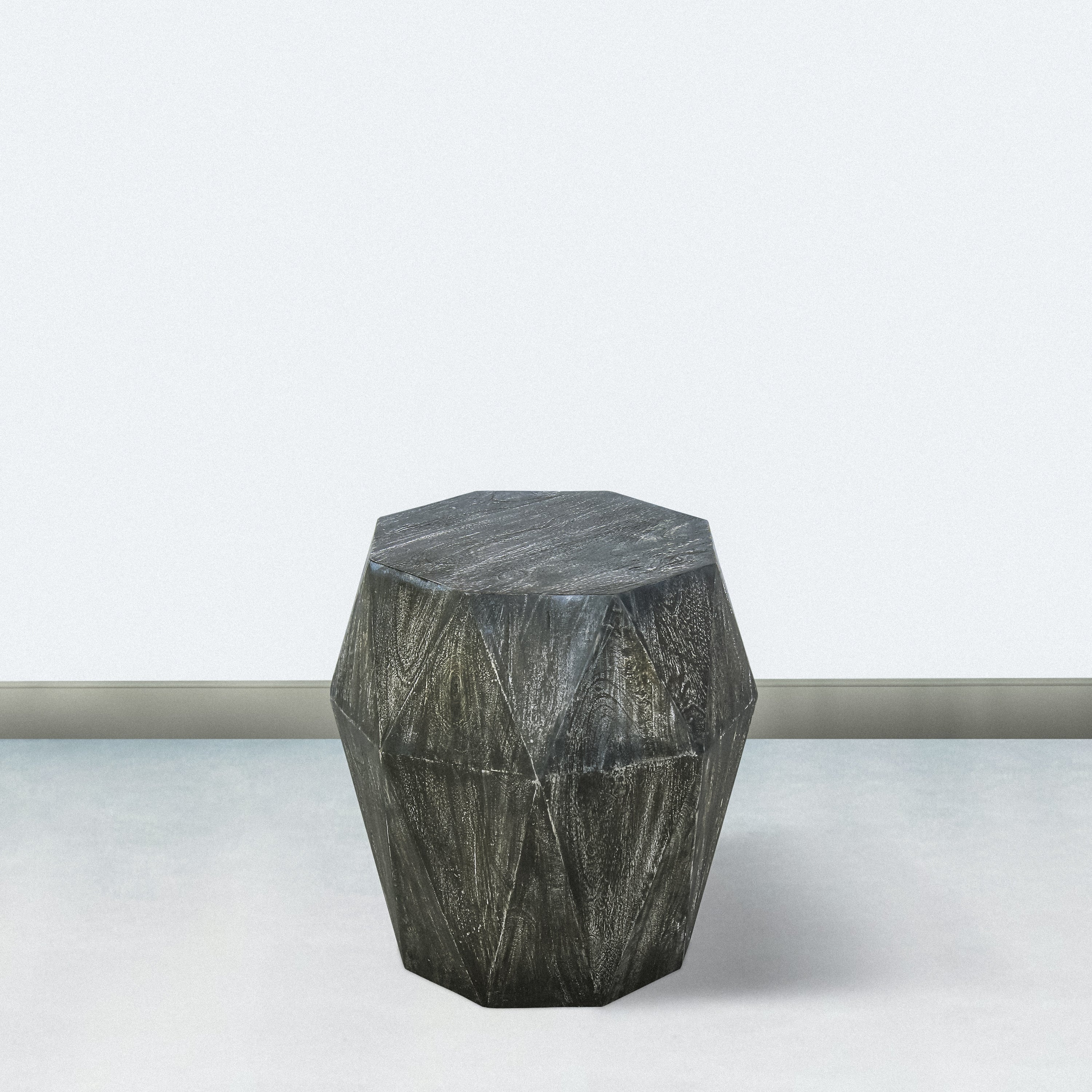 Ashton Faceted End Table with Diamond Pattern and Wooden Frame， Gray