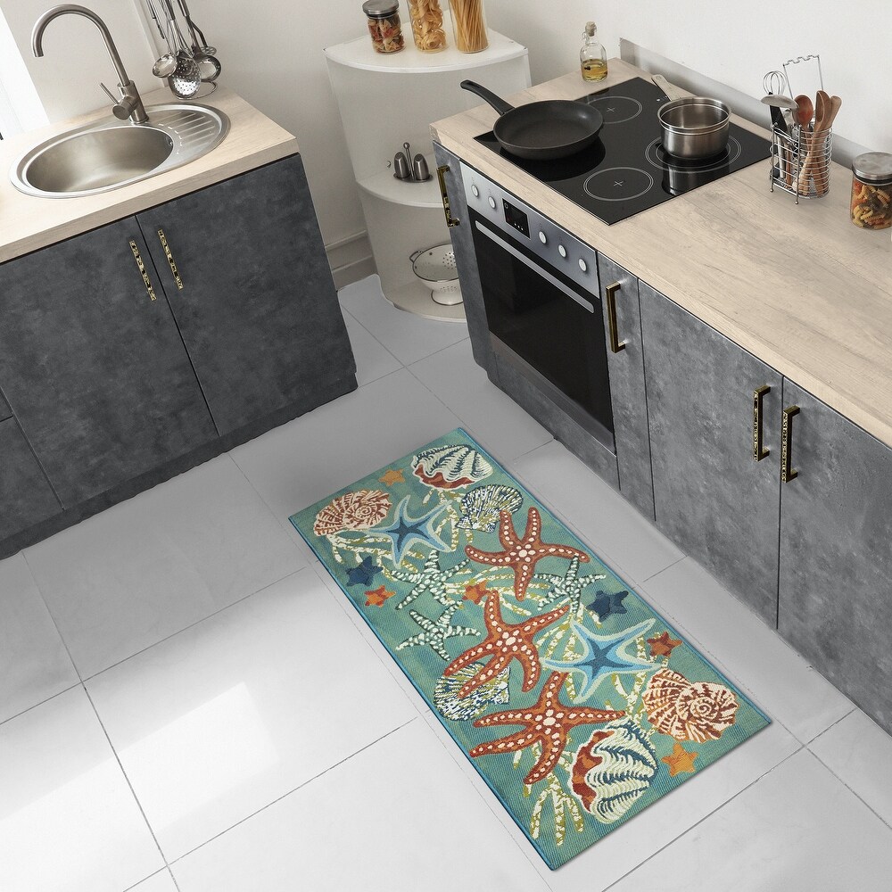 Liora Manne Esencia Starfish Song Indoor/Outdoor Mat Aqua 1'11\