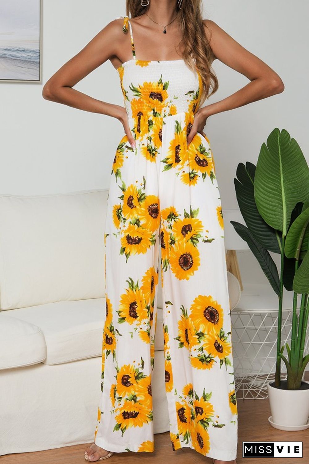 KarliDress Sunflower Print One-piece Jumpsuit P12828