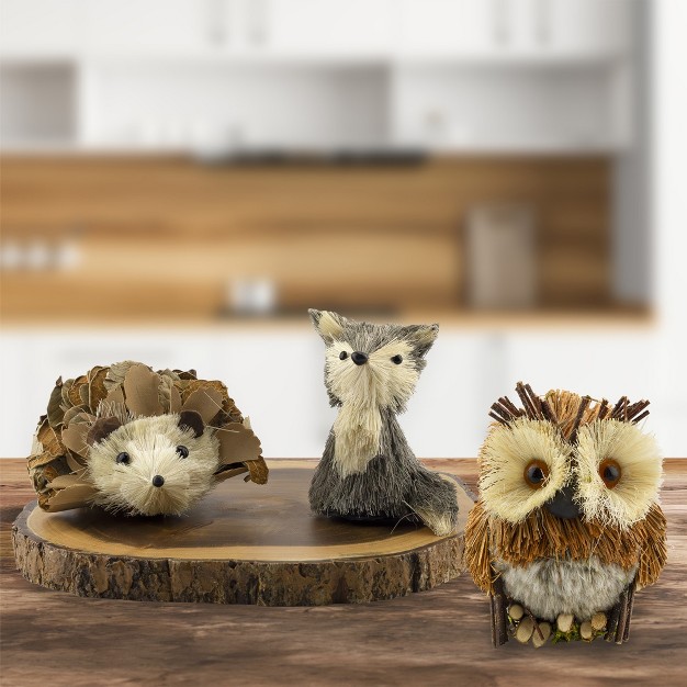 Auldhome Design Woodland Friends Figurines 3pc Set Fox owl hedgehog Forest Animals Decor For Fall Christmas Winter And Themed Decor Or Parties