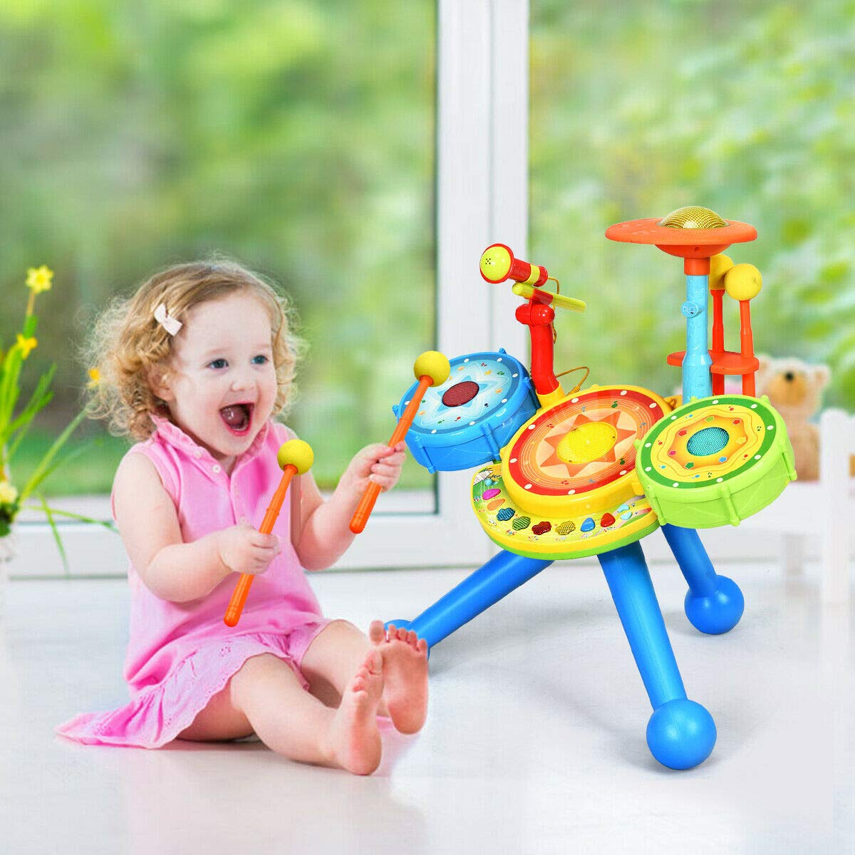 2-in-1 Kids Electronic Musical Toy Drum Set